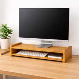 Solid Wood Monitor Stand Riser Minimalist Desk Shelf With Keyboard Storage