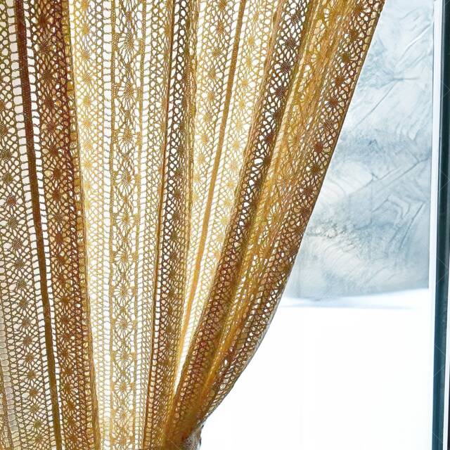 Beige Crochet Sheer Curtains, Farmhouse Cotton Knitted Drapes With Tassels , 1 Panel - image 1