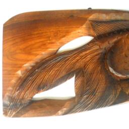 "Handmade Natural Teak Wood Carving Lucky Fish Art Home Wall Hanging Decor Carved 17""x8.5" - thumbnail 3