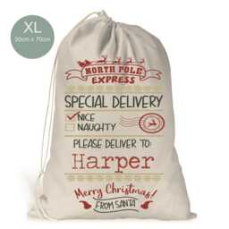 Personalised Xl Drawstring Christmas Sack/stocking North Pole Express Special Delivery Xmas Present Sack Gift Bag - thumbnail 2