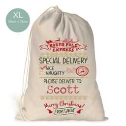 Personalised Xl Drawstring Christmas Sack/stocking North Pole Express Special Delivery Xmas Present Sack Gift Bag - thumbnail 4