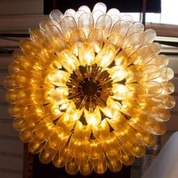 Large Ceiling Lamp Chandelier Petali ??100 cm Made in Italy Murano Glass Gold Color - thumbnail 2