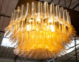 Large Ceiling Lamp Chandelier Petali ??100 cm Made in Italy Murano Glass Gold Color - thumbnail 1