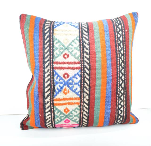 Handmade Big Kilim Pillow Cover 24x24 Inch - 60x60 cm Huge Kilim Sofa Decor Ethnic Pillow Accent Cushion Cover - image 1