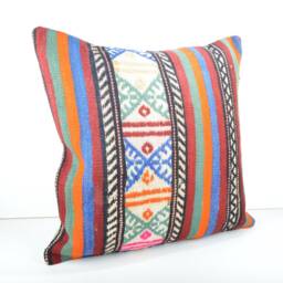 Handmade Big Kilim Pillow Cover 24x24 Inch - 60x60 cm Huge Kilim Sofa Decor Ethnic Pillow Accent Cushion Cover - thumbnail 2