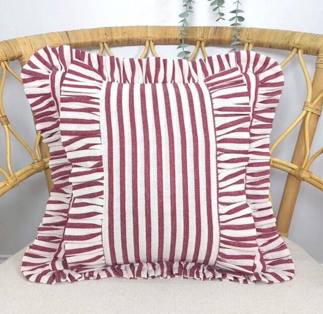 Bohemian Linen Striped Pillow Cover With Frill Edges - image 1