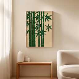 Bamboo Poster, Japanese Wall Art Print, Minimalist Nature Illustration, Zen Botanical Decor, Green Neutral Home - thumbnail 3