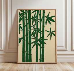Bamboo Poster, Japanese Wall Art Print, Minimalist Nature Illustration, Zen Botanical Decor, Green Neutral Home - thumbnail 1