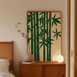 Bamboo Poster, Japanese Wall Art Print, Minimalist Nature Illustration, Zen Botanical Decor, Green Neutral Home - thumbnail 2