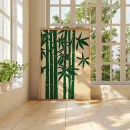 Bamboo Poster, Japanese Wall Art Print, Minimalist Nature Illustration, Zen Botanical Decor, Green Neutral Home - thumbnail 4