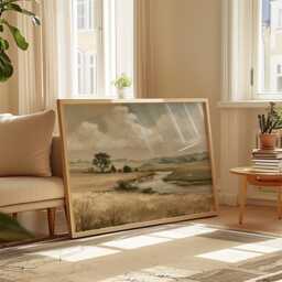 River Meadow Poster, Neutral Landscape Print, Country Wall Art, Paper - thumbnail 4