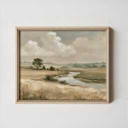 River Meadow Poster, Neutral Landscape Print, Country Wall Art, Paper - thumbnail 3