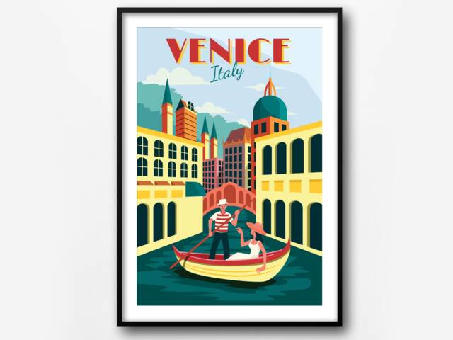 Venice Italy Retro Travel Poster Archival Quality Print - image 1