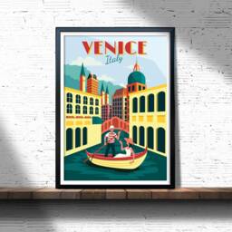 Venice Italy Retro Travel Poster Archival Quality Print - thumbnail 3