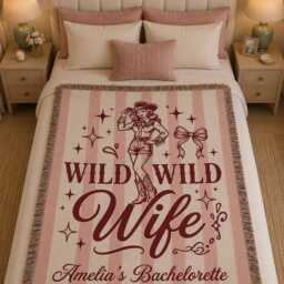 Custom Wild Wife Blanket, Western Bachelorette Throw, Cowgirl Throw Back Weekend Bach Party Favors - thumbnail 2