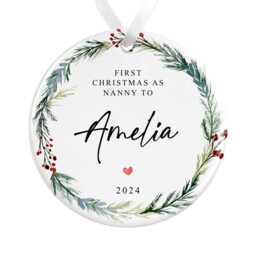 First Christmas As Auntie To Baby Bauble - Ceramic Winter Wreath Ornament Any Family Relation Decoration With Personalised Names - thumbnail 4