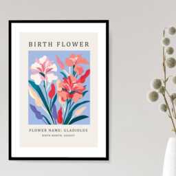 Birth Flower Print August Gladiolus - Birthday Month Poster Botanical Wall Art Gift Idea A5 A4 A3 Framed Or Unframed - thumbnail 3