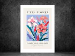 Birth Flower Print August Gladiolus - Birthday Month Poster Botanical Wall Art Gift Idea A5 A4 A3 Framed Or Unframed - thumbnail 1