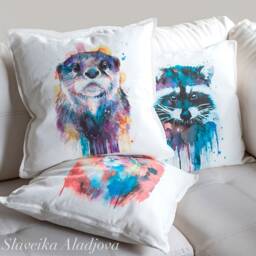 Otter Throw Pillow Cover By Slaveika Aladjova, Cushion Cover, Decorative Pillow Cover, Animal Art, Watercolor Pillow, Christmas Gift - thumbnail 2