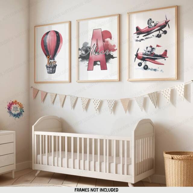 Personalised Name Safari Animal Prints - Set Of 3 - Boho Nursery Wall Art Hot Air Balloon Posters Kids Bedroom Decor Boys Girls Gifts - image 1