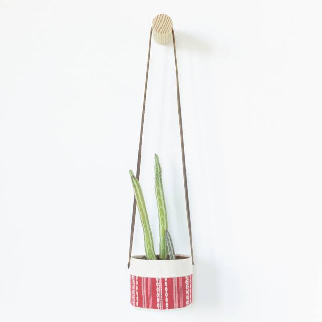 Small Natural Canvas Hanging Planter - Red + White - image 1
