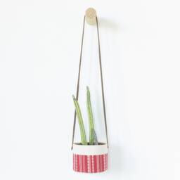 Small Natural Canvas Hanging Planter - Red + White - thumbnail 1