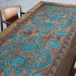 Hand Carved Solid Wood Dining Table Rustic Farmhouse Style - thumbnail 3