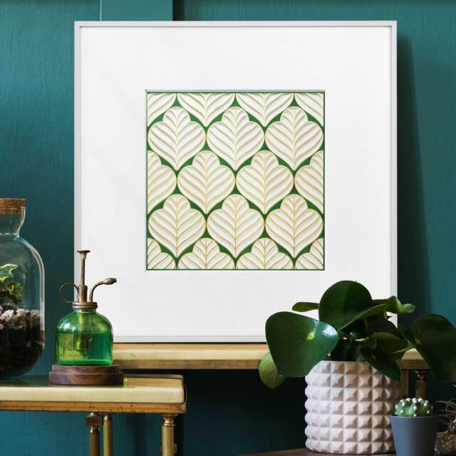 Leaf Artwork Layered Wall Sculpture, Royal Green Home Decor, Toile Art - image 1