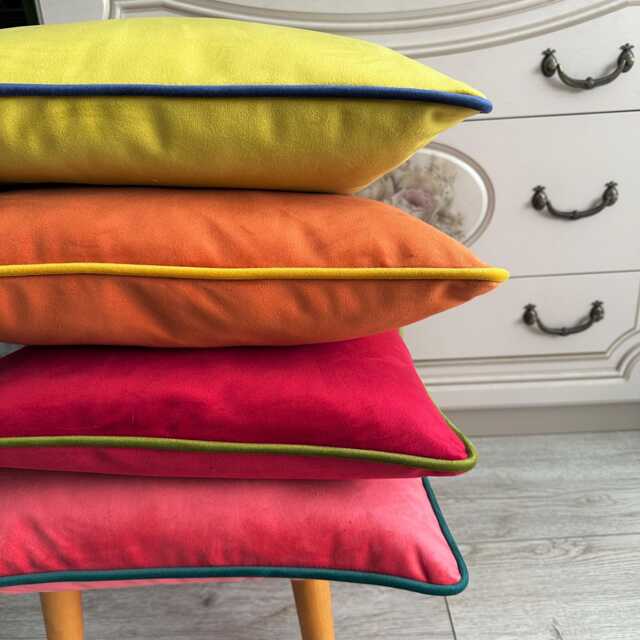 Velvet Throw Pillow Cover With Piping Colorful Cushion - image 1
