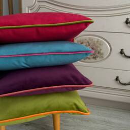 Velvet Throw Pillow Cover With Piping Colorful Cushion - thumbnail 2