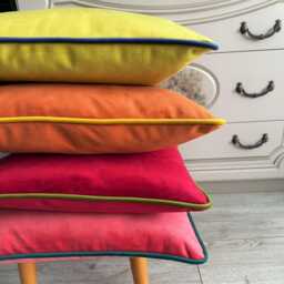 Velvet Throw Pillow Cover With Piping Colorful Cushion - thumbnail 1