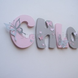 Wooden First Name Letter, Baby Personalized Name, Birth Gift, Child Room Letter To Stick Theme Butterflies - thumbnail 2