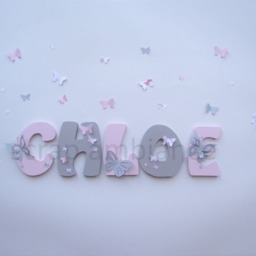 Wooden First Name Letter, Baby Personalized Name, Birth Gift, Child Room Letter To Stick Theme Butterflies - thumbnail 3