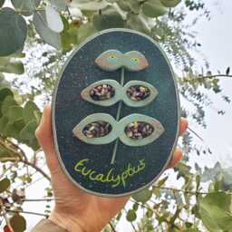 Botanical Wall Sculpture - Eucalyptus - Wooden Plant Art & Tourmaline, Poetic Talisman One-Of-A-Kind Piece Inspired By Nature - thumbnail 3