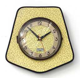Retro Yellow Wall Clock - 24cm New Handmade Formica Style Mid Century Vintage French Gift Off The Clocks - thumbnail 1