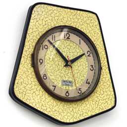 Retro Yellow Wall Clock - 24cm New Handmade Formica Style Mid Century Vintage French Gift Off The Clocks - thumbnail 2