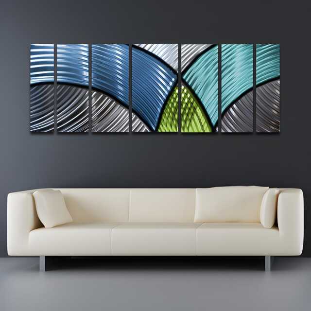 Large Metal Wall Art Sculpture Blue Green Abstract Panels By Brian M Jones - image 1