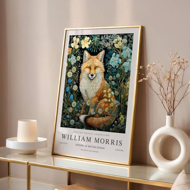 William Morris Print, Art, Exhibition Poster, Fox Gifts, Decor, Art Wall Teal - image 1