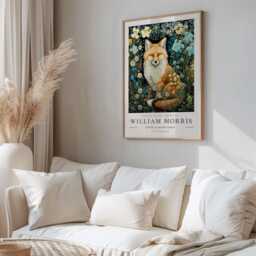 William Morris Print, Art, Exhibition Poster, Fox Gifts, Decor, Art Wall Teal - thumbnail 2