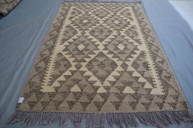 3x4 Ft Natural Afghan Kilim Rug, Oriental Flatweave Turkmen Handmade Authentic Wool Rug, Vintage Geometric Design Rug Entry Way Kilim Carpet - image 1