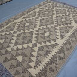 3x4 Ft Natural Afghan Kilim Rug, Oriental Flatweave Turkmen Handmade Authentic Wool Rug, Vintage Geometric Design Rug Entry Way Kilim Carpet - thumbnail 2