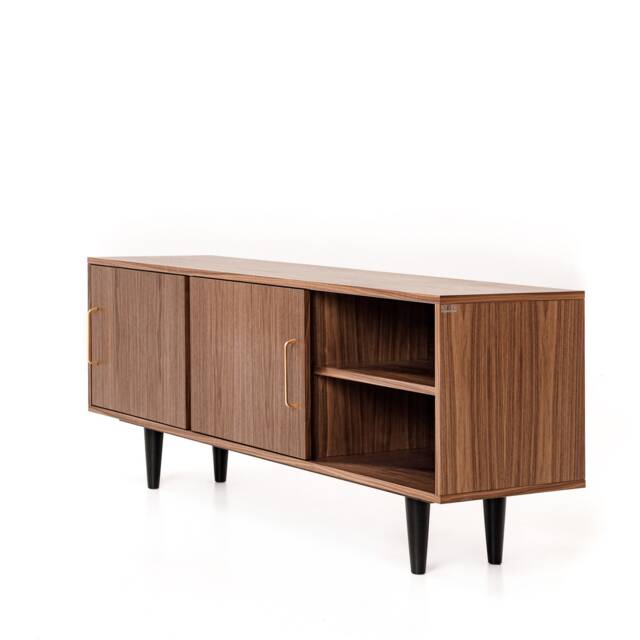 "Scandinavian Sideboard With Sliding Doors & Drawers, Walnut, 3 Drawers ""Mint" - image 1