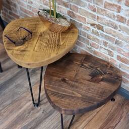 Rustic Reuleaux Triangle Side Table Coffee Christmas Tree Stand Plant Bedside From Wood On Steel Hairpin Legs - thumbnail 2