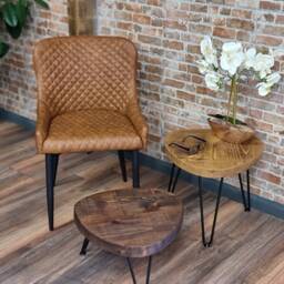 Rustic Reuleaux Triangle Side Table Coffee Christmas Tree Stand Plant Bedside From Wood On Steel Hairpin Legs - thumbnail 1