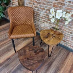 Rustic Reuleaux Triangle Side Table Coffee Christmas Tree Stand Plant Bedside From Wood On Steel Hairpin Legs - thumbnail 3