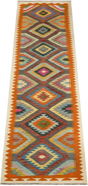 Handmade Wool Kilim Runner Rug Tribal Boho Decor - 399x89cm - image 1