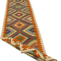 Handmade Wool Kilim Runner Rug Tribal Boho Decor - 399x89cm - thumbnail 2