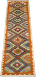 Handmade Wool Kilim Runner Rug Tribal Boho Decor - 399x89cm - thumbnail 1