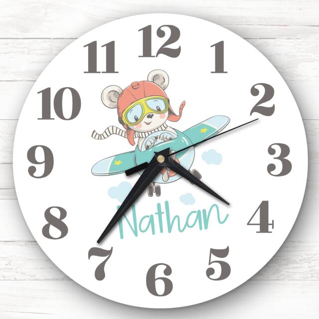 Flying Babys Nursery Bear Custom Gift Personalised Clock - image 1