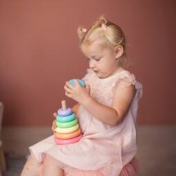 Pyramid Color Sorting Stacking Natural Wood Toy, First Birthday Gift From Granny - thumbnail 2